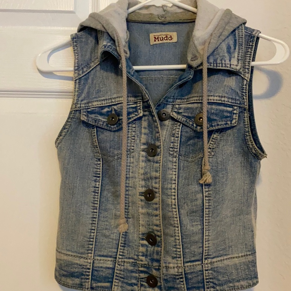 Denim waistcoat with detachable hoodie